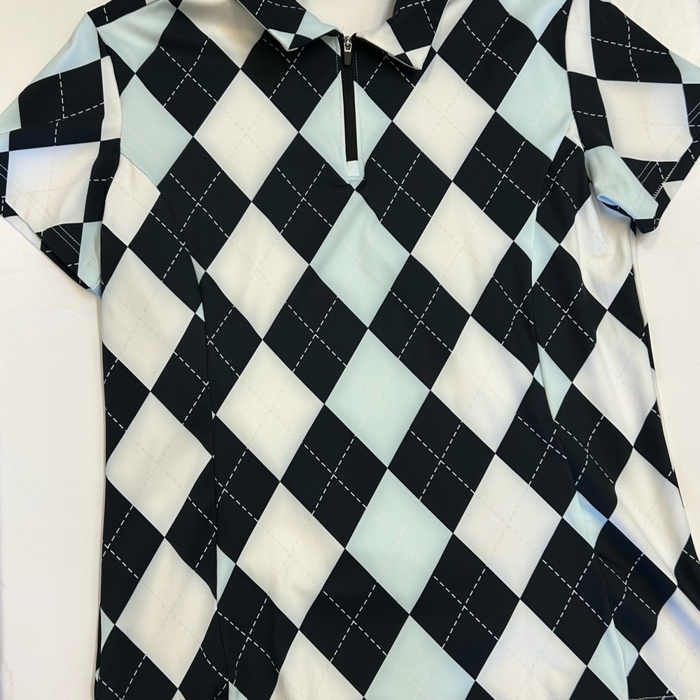 Black and White Argyle Polo Shirt